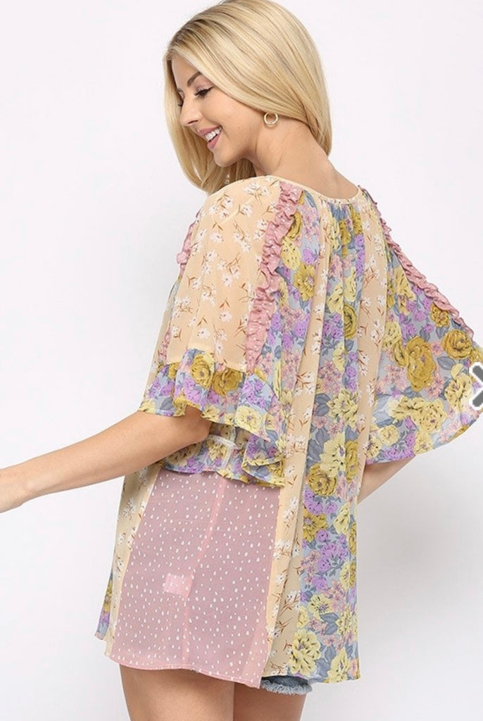 Elleflower - Patchwork Peace Keeper Blouse- Pink Mix